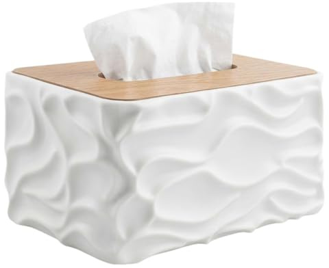 Caja de Pañuelos Rellenable, Dispensador de Toallitas Papel Plástico con Tapa de Bambú, Portapañuelos Rectangular para Baño, Dormitorio, Salón, Oficina o Coche, Caja Pañuelos Cosméticos