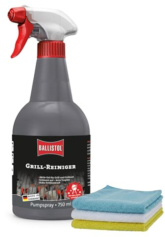 Ballistol Grillreiniger Set 750ml mit 3xMikrofasertücher, Extrem-Fettlöser und Reinigungstuch im Set – Für Grill, Rost, Backofen & Pfannen