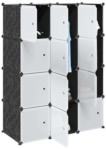 Ziaphsol Cubes de Rangement 12 pièces avec tiges de Suspension en PP Noir et Blanc pour Armoire Dressing, Organisateur modulable pour Chambre, buanderie, entrée