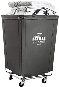Seville Classics Large Commercial Heavy Duty Rolling Steel Frame Laundry Hamper Canvas Cart Bin, w/ Wheels for Hotel, Home, Closet, Bedroom (PATENTED), Gray, 18.1 D x 18.1 W