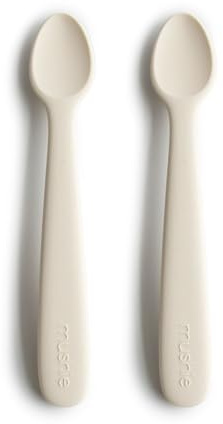 Mushie Baby Feeding Spoons | BPA-Free Silicone Spoons 2-Pack | Dishwasher Safe Durable Toddler Utensils | Ivory