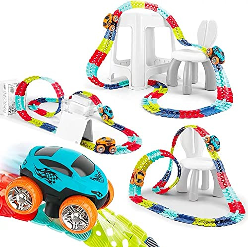 Pista Macchinine per Bambini, Giochi Bambini 2 Anni con 138 Pezzi Pista Macchinine e 2 Glow CarsMacchinine, Giocattolo per Bambino 2 3 4 5 6 Anni