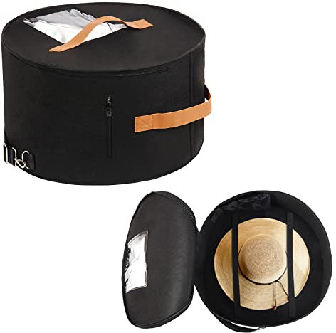 LITLANDSTAR Contenitore rotondo per cappelli da viaggio in feltro con coperchio antipolvere e tracolla per diversi tipi di cappelli/vestiti e giocattoli, organizer per armadio, colore nero