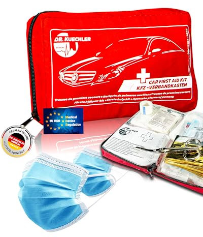DR.KUECHLER MEDICAL Qualitäts- KFZ Verbandstasche, neueste DIN Norm 13164, gültig für 2024, Auto, PKW Verbandskasten, vollständiges Erste Hilfe Set Auto Zubehör