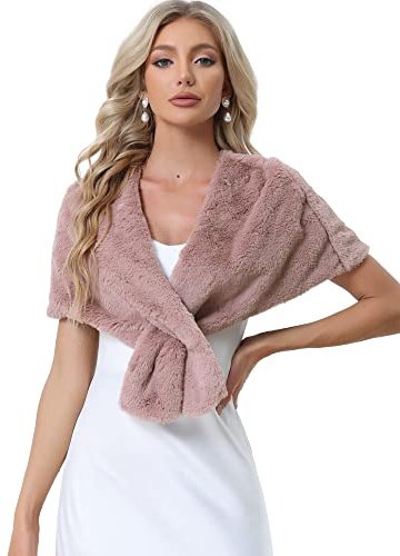 Allegra K Chal de Piel Sintética para Mujer de Estilo 20s Estola Nupcial de Invierno Rosa L