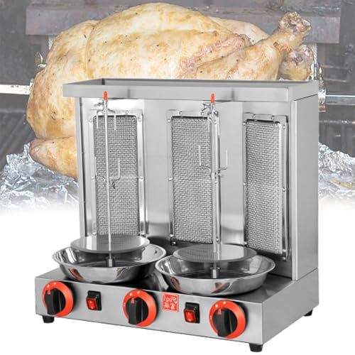 Macchina per Grill a Gas Griglia Verticale per Kebab Giroscopio Forno Rotante per Griglia in Acciaio Inossidabile con 2 o 3 Fuochi Macchina per Arrostire Carne per Commerciale e Domestico,Three