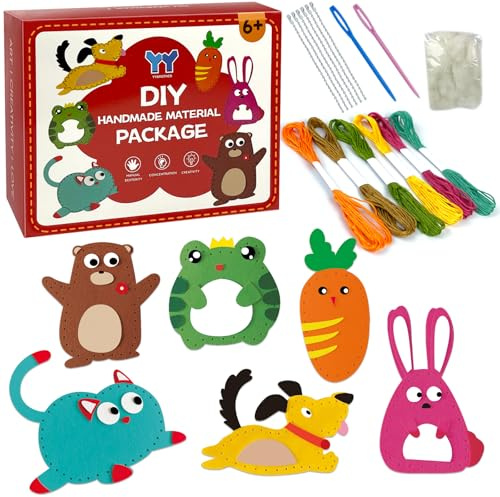 WHHVCTY Kit de couture DIY pour enfants, kit en forme d'animaux en feutre, bricolage créatif pour filles