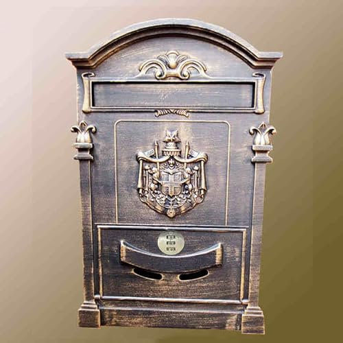 YCXJB Cassetta Postale da Parete con Serratura a Combinazione, Cassetta per Pacchi Corriere di Deposito per Esterni (Grande), Cassetta Postale da Esterno Vintage, La Portalettere(Brass)
