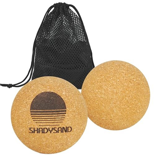 SHADYSAND – Boules de massage en liège (x2) 6 cm – Balle de massage pieds, dos & cervicales – Trigger points, auto-massage & maderothérapie – Filet + livret d’exercices