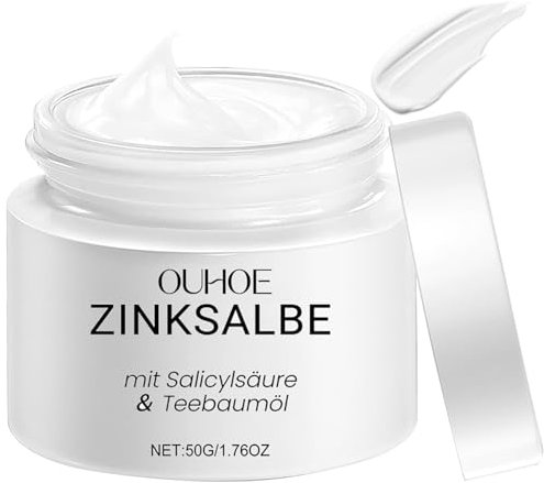 Zinksalbe Gesicht, Zinksalbe gegen Pickel mit Teebaumöl & Salicylsäure, 50g Creme gegen Pickel, Sanft Und Nicht Reizend, für Alle Hauttypen, auch für Pickel am Po und Rücken