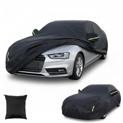 Journeyside Housse de Voiture, Bâche Voiture Housse de Protection Auto, Bâche Voiture Housse Extérieure 190T Imperméable, Résistante Neige/Poussière/Coupe-Vent, Noire, Dimensions : 4,9 x 1,8 x 1,5 m