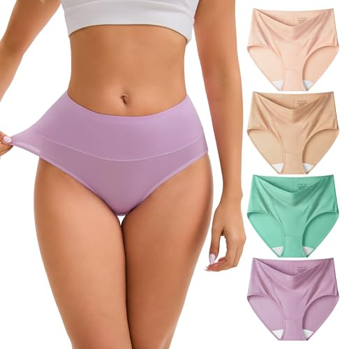 INNERSY High Waisted Knickers for Women Micro Modal Underwear Briefs 4 Pack | Moisture Wicking Microfibre Panties Multipack, 100% Cotton Crotch, Smooth & Silky, Tag-free, Sports/Maternity/Postpartum