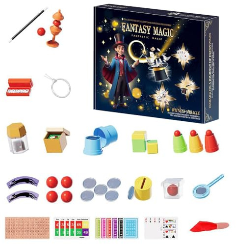 ZesGlyxyr Coffret de Magie Enfant - Magie Jeux pour Enfant avec Baguette Magique et Instructions,90+ Tours Magiques, Jouet Cadeaux pour Garçons Filles Tout-Petits Débutants