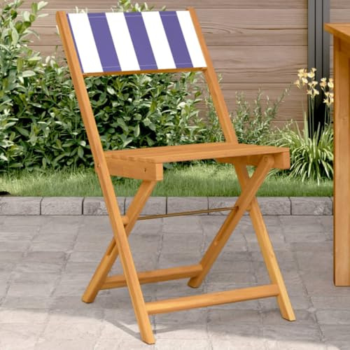 Frdhee Sedia da balcone, da giardino, da bistrò, 2 pezzi, blu e bianco, in legno massiccio di acacia e tessuto, per giardino e balcone, facile da installare