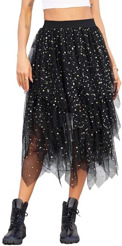 Sopesil Jupe Tulle Femme à Paillettes Tutu Jupe Princesse Bouffante avec Ceinture Élastique pour Ballet et Fêtes Carnaval Soirée Musicales Taille S-3XL
