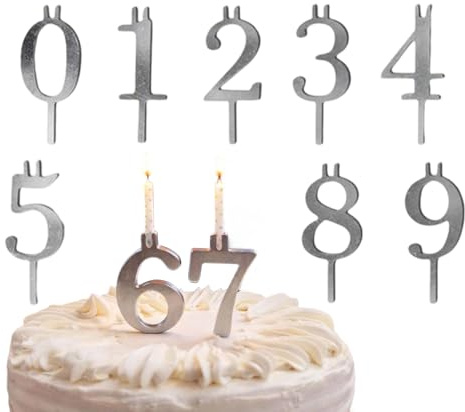 Soportes para Velas con números de cumpleaños 0-9 Decoraciones constantes para decoración de Tartas de cumpleaños Construcción de Acero Inoxidable Superficie Pulida Suave para familias, Estudiantes