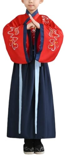 Hanfu for Girls and Boys, Chinese Traditional Ancient Costume, Cross-Collar Kids Hanfu Dress with Waist Belt for Toddler Halloween Cosplay Cultural Party Outfit