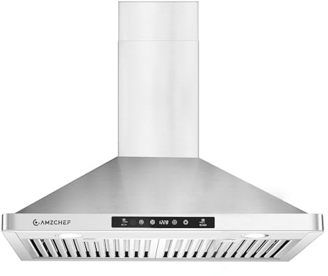 AMZCHEF 30 Inch Wall Range Hood, 1050 CFM Stainless Steel Vent Hood Featuring 2 Models, Kitchen Exhaust Fan with Touch Remote Gesture Control, Dishwasher-Safe Baffle Filters, LED Light