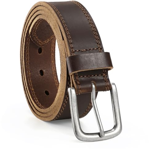 VONMELLI Men's Full Grain Leather Belt, Mens Belt with Anti-Scratch Pin Buckle Heavy Duty Work Belts & Casual Jeans Belts for Everyday Wear Coffee 120cm