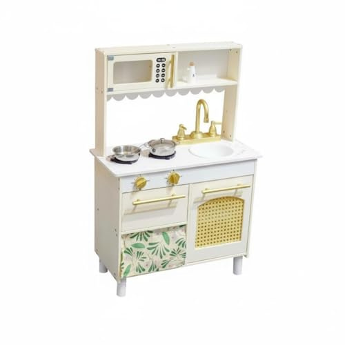 FytStycale Cocina de Juguete de Madera para Niños Cocina Infantil Juego de Roles Set de Cocina con Zona de Cocción y Fregadero Integrado Simulación de Tareas de