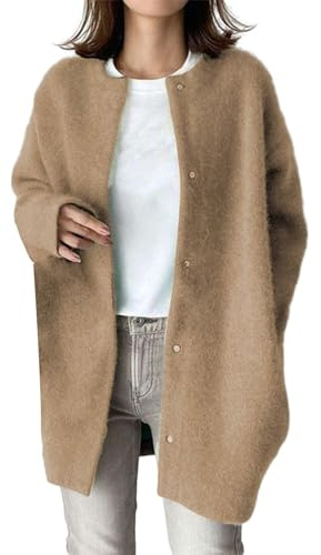 Cardigan Femme Élégant Tricot Pull Mi Long Veste Maille Léger Doux Basique | Manteau Mi Long Chaud Bureau, Gilet l'Automne Long Tricot Vintage Boutonné, Blouson Coupe Vent Poches Pratiques Voyages