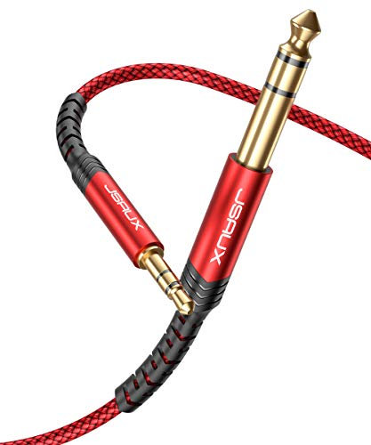 JSAUX Cable Audio Jack 6.35mm vers 3.5mm [1.2M] Durable Stéréo Jack Nylon Tressé Compatible avec Lecteurs de DVD,Piano,Électronique Ampli,Guitare,Chaîne HiFi Haut Parleurs,Smartphone-Rojo