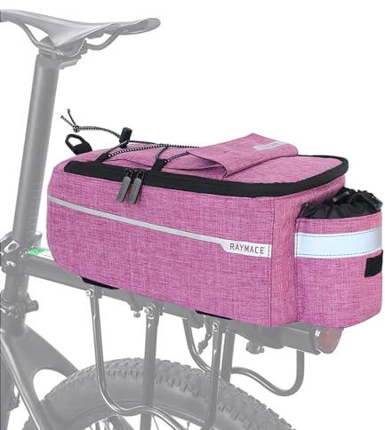 RAYMACE Bike Trunk Cooler Bag with Tail Light,Bicycle Rear Rack Bag Insulated Storage 8L,Pannier Bag (Violet)