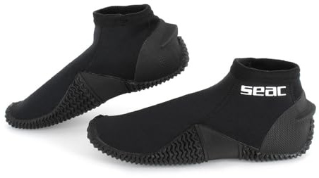 SEAC Tropic, Calzari da Subacquea in Neoprene 2 mm con Suola Rigida e Protezioni su Tallone, M, Nero