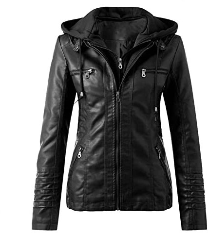 Fcostume Damen Lederjacke Stehkragen Kunstlederjacke Retro Motorradjacke Winddicht Warm Verdicken Reißverschluss Jacke Stehkragen PU Lederjacke
