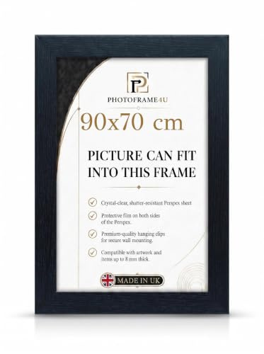 90x70 cm Black Picture Frame for Wall Mount | Wood Effect Photo Frame with Clear Perspex glass | Portrait or Landscape Frame for Posters, Certificates, Puzzles & Home Décor