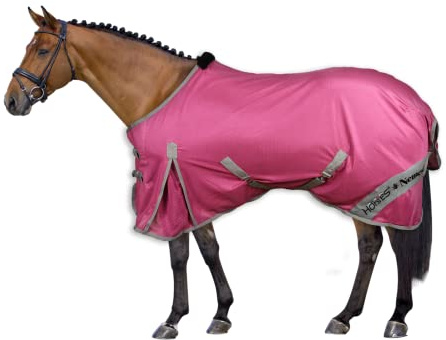 Horses, Coperta Antimosche Traspirante, Modello Nemesis, Scherma dai Raggi Solari, Rete Fitta in Tessuto Mesh, Contro Mosche ed Insetti (145 cm, Fucsia)