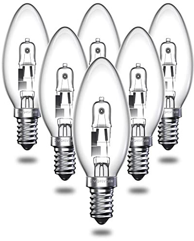 DoRight 28W Halogen-Kerzenbirnen, E14 SES Halogen Lampe Birne C35 Kleine Edison Schraubbirne Vintage Halogenlampe - warmweiß 2700K - 310 lm - dimmbar - 6 Stück