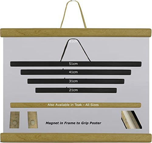 Magnetic Poster Hanger Picture Frame Wooden Poster Hanger, Magnetic Picture Hanger, Hanging Frame Poster Holder, Solid Wood Poster Hangers with Strong Magnets, Teak A3 Poster Hanger, 31cm