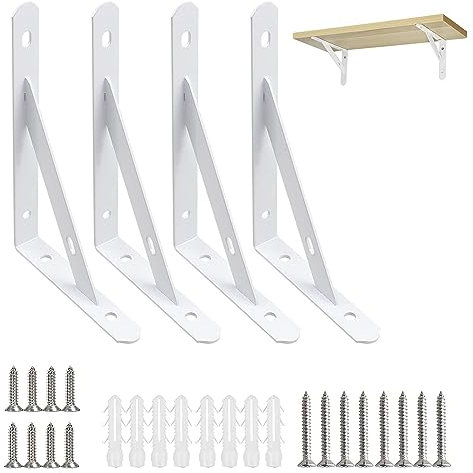4 Stück Regalhalterungen 150mm Regalwinkel 90 Grad Winkel Regalhalterung Regalhalterungen Schwerlast Winkel Regal Schwerlast Regalträger mit Schrauben für Wandmontage - Maximale Last 30kg Weiß