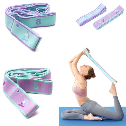 Yoga Gurt Gymnastikband Elastisch Strechband Dehnen 2 Stück Yogagurt mit 8 Schlaufen Flexin Strap Terraband Stretch Band Fitness Stretchband Fitnessband Dehnband Fitness für Tanztraining Gymnastik