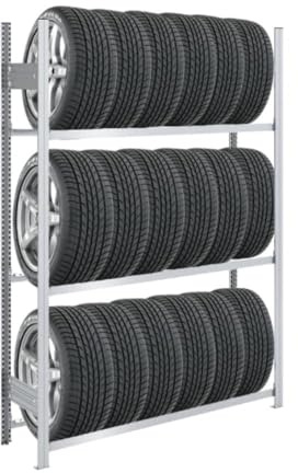 PROREGAL Reifenregal TIRE PRO Made in Germany | Grundregal | HxBxT 200x130x43cm | 150kg Fachlast | bis zu 15 Reifen auf 3 Ebenen | Verzinkt | Reifenständer Garagenregal