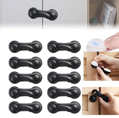 10 Stück Kindersicherung Schrank Schubladen,Stark Klebend Baby-Sicherheitsschlösser Schwarz Kindsicherheit Schrankschloss Schubladensicherung Schubladenschutz ohne Bohren für Möbel Küche