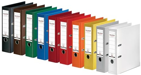 Falken - Confezione da 10 raccoglitori originali Chromocolor di alta qualità, realizzati in Germania, rivestimento in plastica esterno e interno, 8 cm di larghezza, DIN A4, colori assortiti