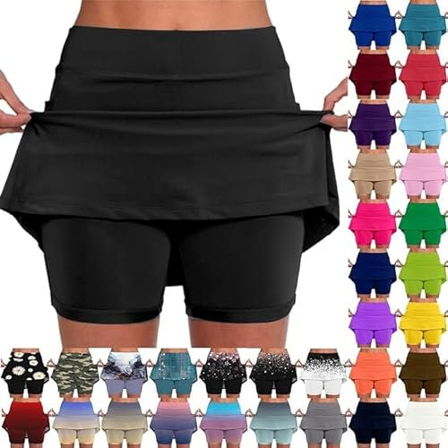 Shffuw 2024 New Damen Rock mit Innenshorts Tennisrock Hohe Taille Sportrock mit Hose Kurz Golfrock Golf Sport Hosen Laufrock 2 in1 Sport Leggings mit Rock Dehnbar Laufenrock