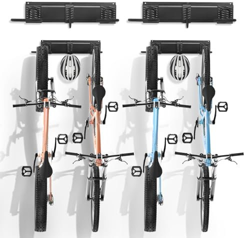 VEVOR Support de rangement pour vélo, 914,4 mm, 4 porte-vélos et 2 crochets pour casques, organisateur de maison et de garage, charge 90,7 kg, support mural réglable pour différentes tailles de vélo