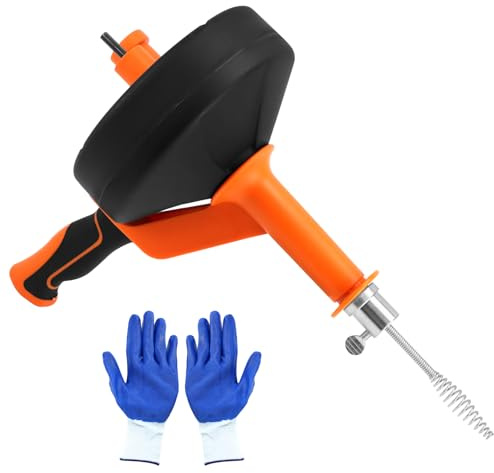 QWORK® 7.5 m Rohrreinigungsspirale, Abflussreiniger Spirale mit Handschuhen, Rohrreiniger mit Doppeltem Verwendungszweck, für Küche, Bad, Dusche, Waschbecken