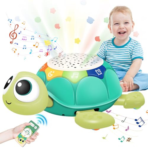 Aragallant Baby Krabbel Spielzeug 6-18 Monate, Krabbel Schildkröte mit Musik und Sternprojektion, Pädagogisches Spielzeug Baby, Lernspielzeug Geschenk für Neugeborenes, Lustige Krabbel Spielzeug