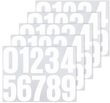 ZEYIYER 50PCS Stick on Numbers, 4 inch Self Adhesive Number Stickers, Bin Numbers 0-9 Large Reflective Vinyl Number Stickers for Mailbox Door Garbage Bins Address Car (White)