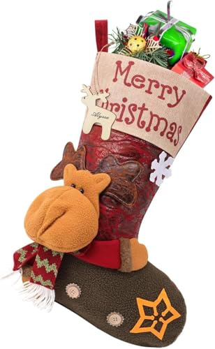 YJWZ Christmas Stockings,49cm Large Xmas Stockings Classic Large Stockings Santa, Snowman, Reindeer Xmas Character for Adults & Kids, Candy Pouch Gift Bag for Stairs Fireplace Hanging Xmas Home Dec