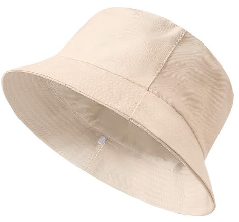 TOMEEK Fischerhut Herren Bucket Hat Damen Sonnenhut Reversibel Fischerhüte Baumwolle Sommerhut Unisex Anglerhut Doppelseitig Freizeithut Faltbar Einfarbige(Beige,L)