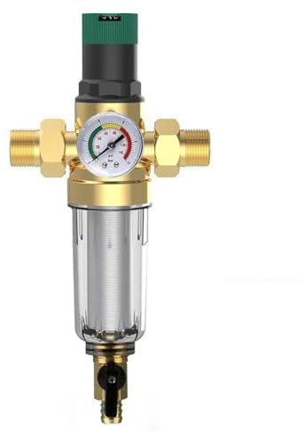 Steowsey Backwash Filter with Pressure Regulator and Pressure Gauge, 3/4 Inch House Connection, Reusable Pressure Regulator