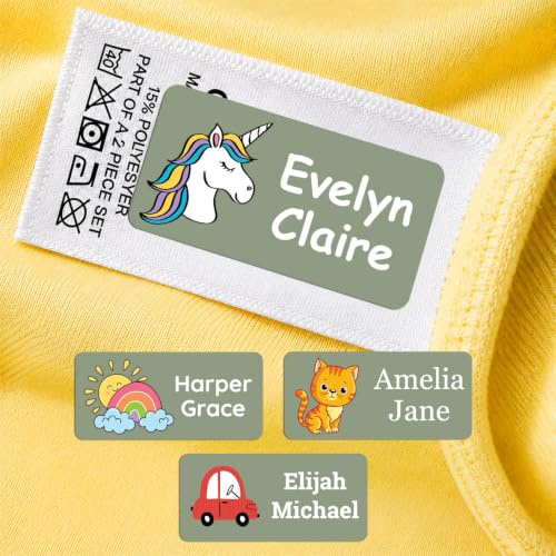 46 x Washable Name Stickers for Clothes Kids No Iron Labels for School Stick on Uniform Name Tags School Clothes Labels Papa Prints