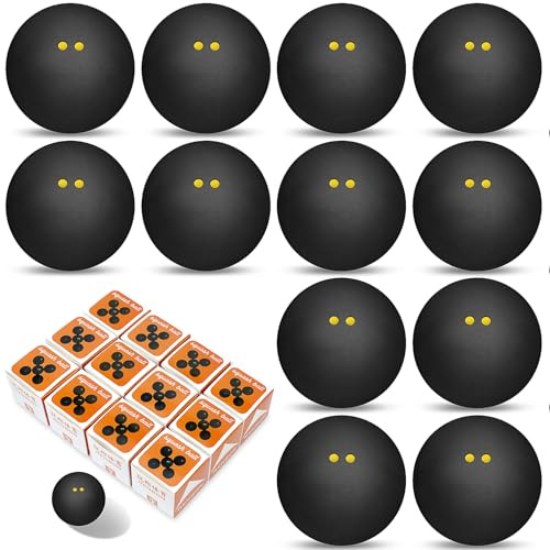 YFNVH 12 Pcs Squash Balls 38 mm Double Yellow Dot Professional Squash Small Sports Ball Rubber Squash Balls for Training Practice Competition