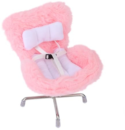 Siège Auto pour Poupée avec Pied, Coussin en Fourrure Douce Rose Clair avec Clip Grille d'Aération et Coffret d'Aromathérapie Accessoires Décoratifs Mignons pour Bureau et Voiture