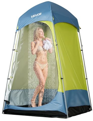 VEVOR Tienda de Campaña de 1 Habitación, con Ducha y Baño, Piquetas, Cuerdas, Bolsa de Transporte y Poste de Acero, Tela Oxford 200D, para Camping, Playa y Pesca, Verde, 1397 x 1397 x 2184 mm